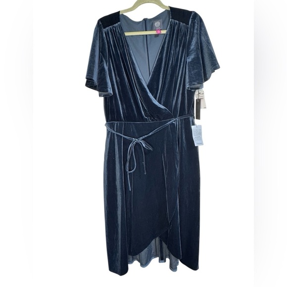 Vince Camuto Dresses & Skirts - Vince Camuto Charcoal Blue Velvet Wrap Dress 16 NWT – Cocktail / Holiday Party